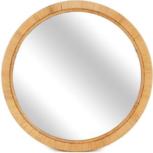 Rattan Wall Mirror - 20" Boho Round Bathroom Mirror Decorative Farmhouse Circle Mirror for Vanity Entryway Living Room Wall Decor