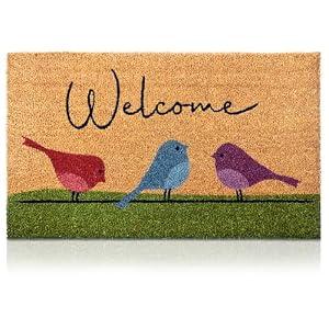 Colorful Birds - 24"x36" - Coir Door Mat with Heavy Duty Backing - Welcome Mats for Entryway, Porch - Anti-Slip PVC & Coconut Fiber Surface - Natural Home Accessories, Minimalist Original Design