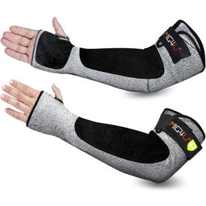 MIG4U Cut Resistant Sleeves with Leather Patches, Arm Safety Protection for Men and Women Thin Skin, Anti Puncture Level 5 Protective Arm Sleeve in Gardening, Farm, Welding, 18'' (Large)