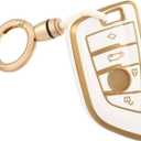 Suitable for BMW Key Fob Cover, Soft TPU Full Protection Key Case with Keychain for BMW X1 X2 X3 X5 X6 X7 and 2 5 6 7 Series Key Fob Holder, Gold White
