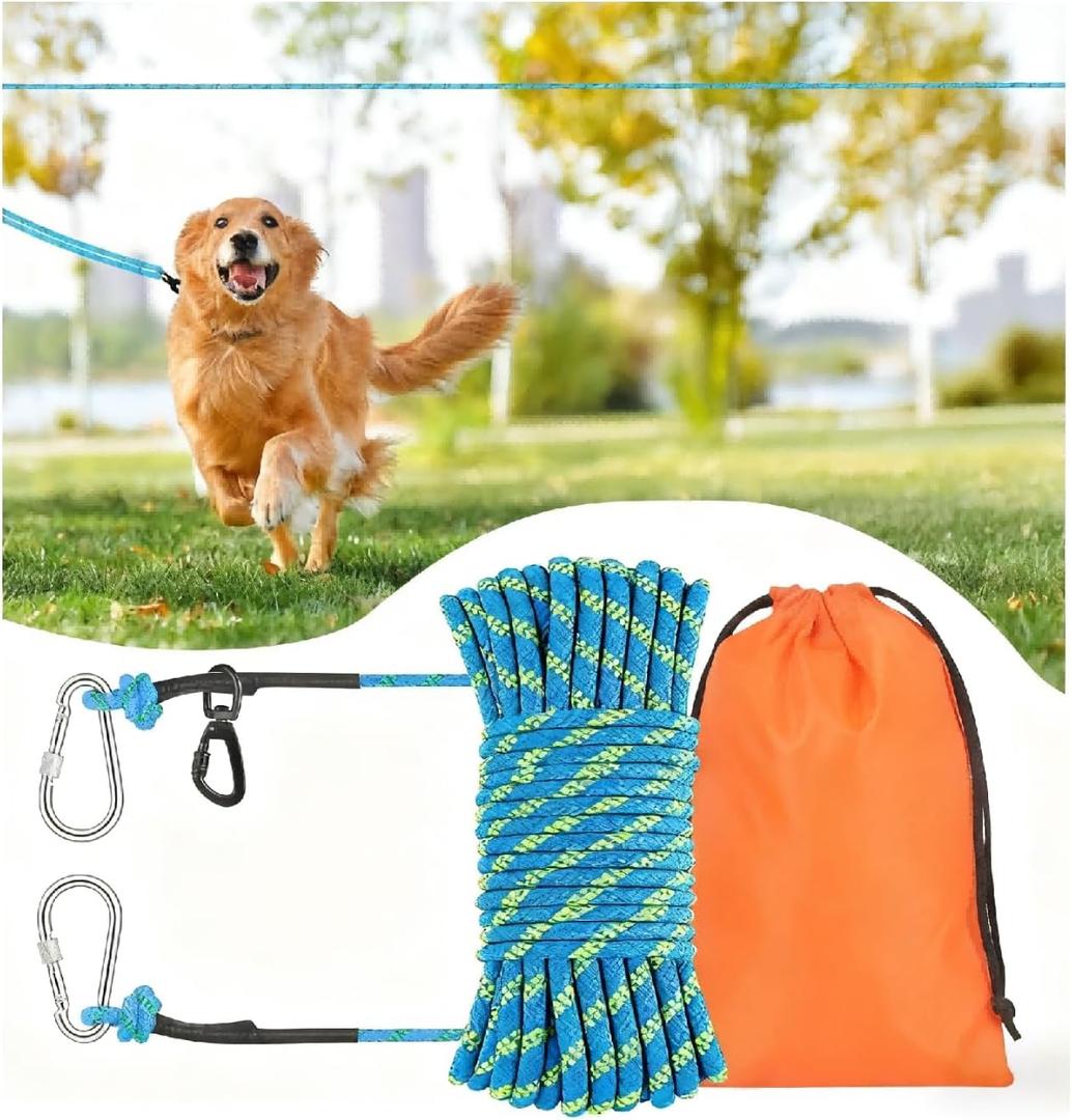 50 ft Dog Leash, Long Leash for Dogs Outside, Dog Tie Out Cable, Lead for Camping, Tether for Yard, Line (Blue)