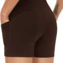 THE GYM PEOPLE High Waist Yoga Shorts for Women's Tummy Control Fitness Athletic Workout Running Shorts with Deep Pockets (Brown, L)
