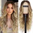 AISI HAIR Blonde Wig for Women, Long Wavy Lace Hairline Blond Synthetic Middle Part Ombre Blonde Wigs for Daily Party-26 Inch