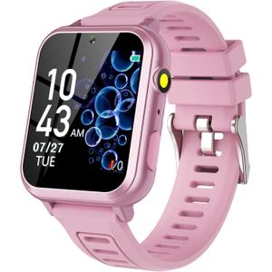 Wiszodet Smart Watch for Kids with 39 Games HD Touch Touchscreen Alarm Clock, Camera Music Player Pedometer Flashlight 12/24 hr Video & Audio Recording, Toys Gift for 3-12 Years Old Girls, Pink 