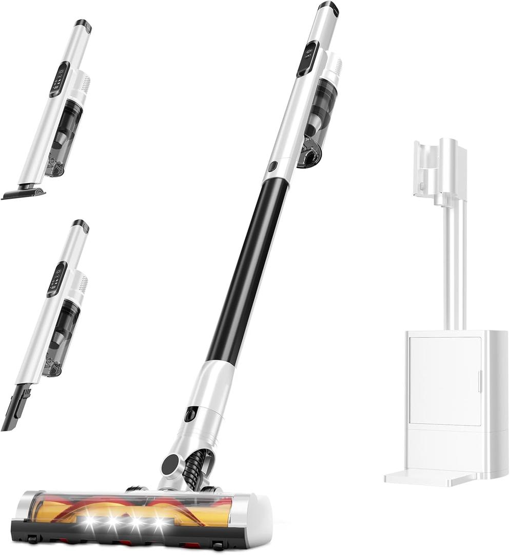 Cordless Stick Vacuum Cleaner with Auto Empty System Self-Charging Base, Powerful Suction for Pet Hair on Carpet & Hardfloor, Lightweight Anti-Tangled Handheld Vacuum, HEPA Filtration, Black