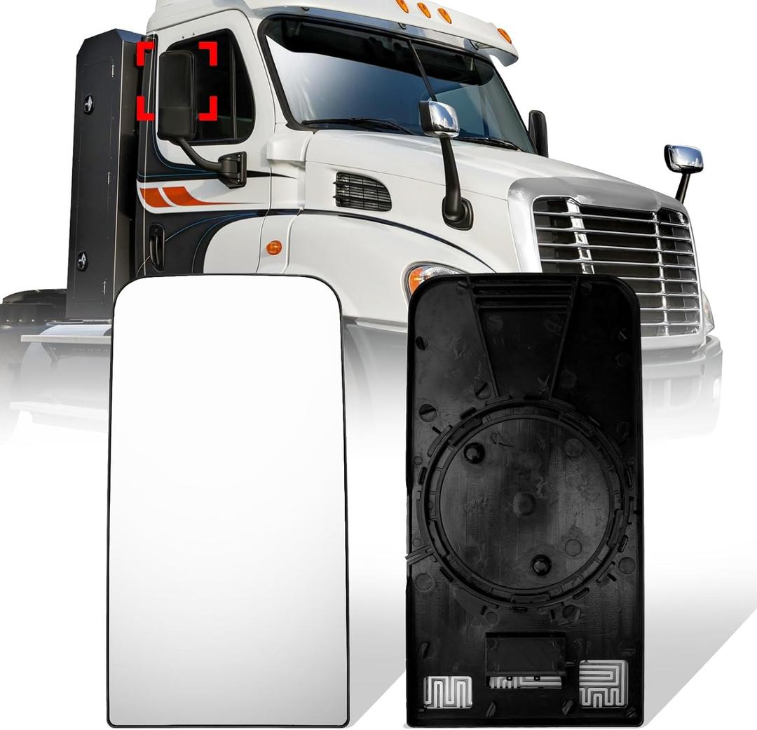 Upper Mirror Glass for Freightliner Cascadia 2007-2018, Door Main Mirror Glass Replacement with Defrost Heated for Freightliner Cascadia Driver Left &Passenger Right Side Universal Side, 1 Pack