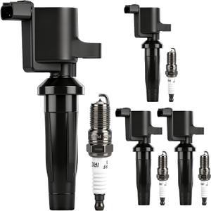 Autoexact Ignition Coil Pack and Iridium Spark Plugs Kit Fit for Ford 2005-2011 Focus 2010-2012 Fusion 2005-2012 Escape Transit Connect Mazda 3 Tribute Mariner 2.0L 2.3L L4, Replaces FD505 7164 4 Sets