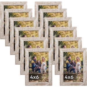 Lyeasw Rustic 4x6 Picture Frame Set of 12, Multi Woodgrain Farmhouse Photo Frames for Wall or Tabletop, Beige