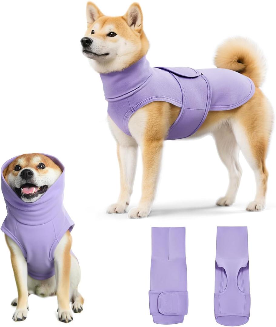 Dog Anxiety Calming Vest Adjustable Turtleneck Thunder Shirt Jacket for Fireworks, Separation, Vet Visits, Pet Hoodie for Large Medium Dogs (Small, Purple)