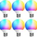 ILC G25 Globe Light Bulbs, App-Controlled Vanity Light Bulbs via Bluetooth Mesh,1600 Million Colors, 600LM, 6W, 60W Equivalent, 4000K Natural White, CRI>95+, E26 Base, Dimming via app only, 6 Pack