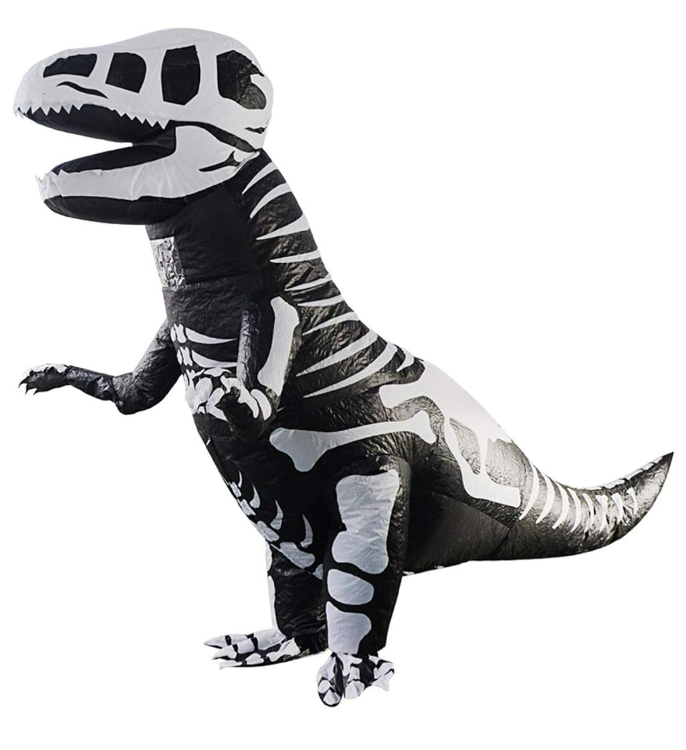 Skeleton Dinosaur Inflatable Costume, Halloween Dinosaur Cosplay Blow Up Suit Fancy Dress For Adult