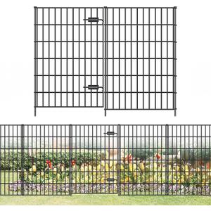 FOREHOGAR Metal Garden Fence with Gate 40in (H) x 23.3ft (L), 1 Gate + 9 Panels Dog Fence Border Fence Animal Barrier, No Dig Garden Fencing for Yard Flower Bed Lawn Patio Outdoor, PIN402810G Black