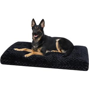 KSIIA Washable Dog Bed Anti-Slip Dog Crate Beds Deluxe Plush Kennel Pad Comfy Pet Sleeping Mat for Large Dogs, 41" x 27", Black