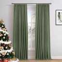 INOVADAY 100% Blackout Curtains for Bedroom Black Out Curtains 80 Inch Long | Moss Green Living Room Curtains 2 Panels, Clip Rings Linen Look Blackout Drapes, Thermal Insulated Room Darkening, W50xL80