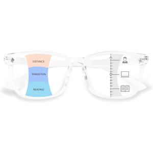 OPTOFENDY Progressive Multifocal Reading Glasses for Women Men, Square Blue Light Blocking Computer Readers (Crystal)