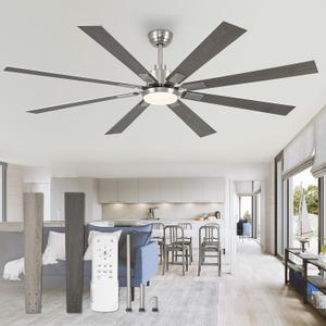 ZMISHIBO 72 inch Brushed Nickel Modern Ceiling Fans with Lights and Remote, Indoor/Outdoor Ceiling Fan for Living Room Patio, 6 Speed Reversible Quiet DC Motor, 3 CCT, Dual Finish Blades