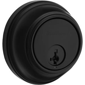 Kwikset 817 Deadbolt Lock, Matte Black Round Exterior Keyed Front Entry Door, Pick Resistant SmartKey Rekey Security, Single Cylinder Dead Bolt, with Microban Protection (Traditional)