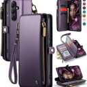 Defencase for Galaxy S26 Case Wallet with RFID Blocking Card Holder for Women, Elegant PU Leather Magnetic Snap Flip Wristlet Strap Zipper Wallet Phone Cases for Samsung Galaxy S26 5G 6.3", Purple