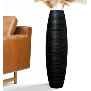 Tall Floor Vase, 27.5 inches (70cm, 2.3FT) Floor Vase Sturdy, Luxury, Textured for Decorative Branches Dried Flowers, Tall Vases for Rustic Living Room, Home Decor, Resin Black Vases