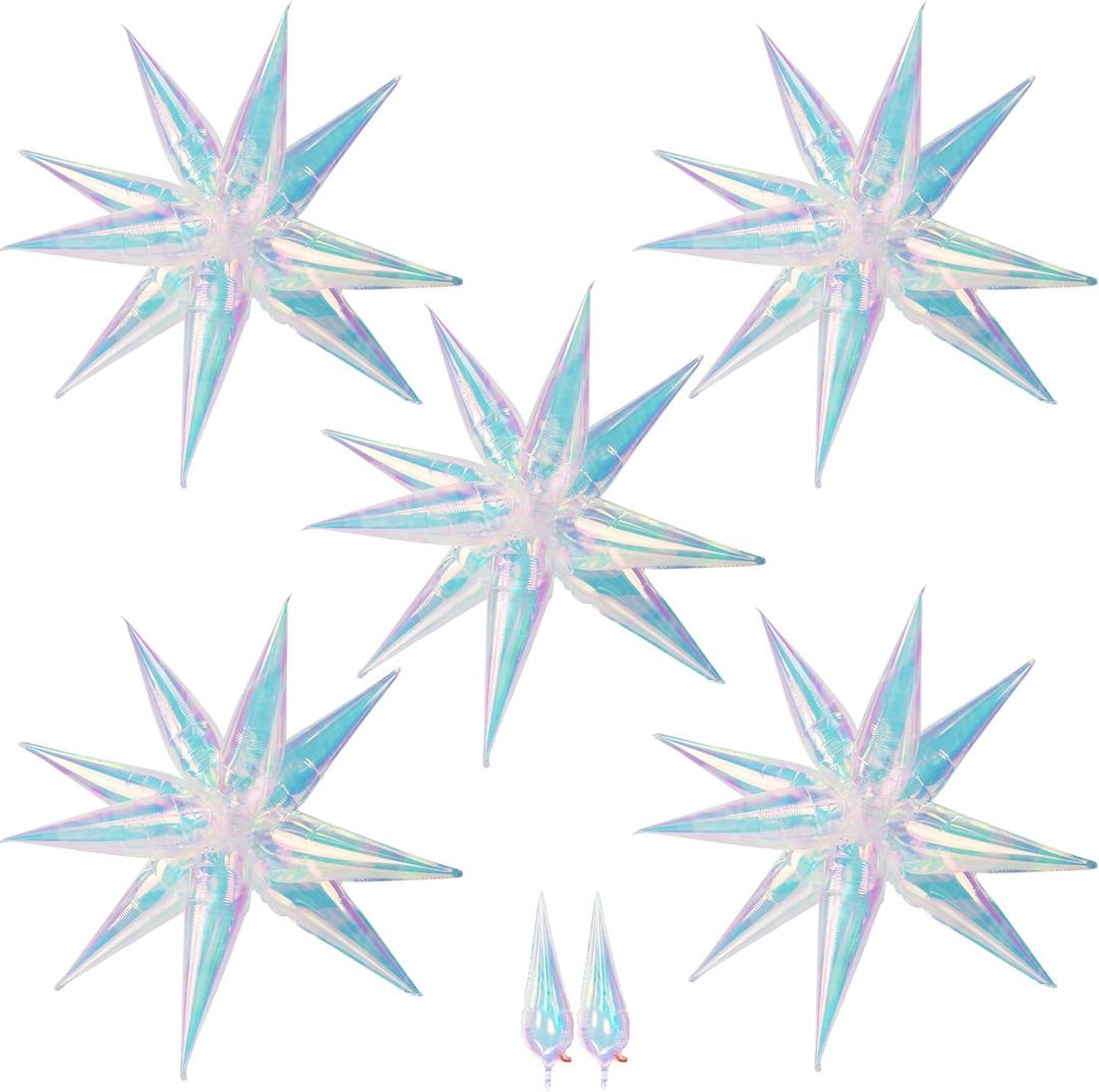 62Pcs Explosion Star Balloon Spike Foil Balloon for Wedding Birthday Bachelorette Party Decorations, Iridescent