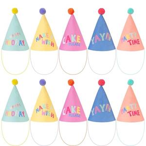 Cheerland Pastel Party Hats for Kids Colorful Stuffed Animal Birthday Hats Adult Dog Toddler Animal Fabric Headware No Diy Pet Rainbow Girl Boy 1st Bday Cone Hat -10pcs