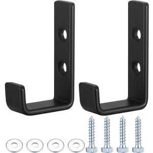 Heavy Duty Garage Hooks for Hanging, Garage Storage Wall Mount J Hooks Heavy Duty, Black Garage Storage Hooks J Utility Hooks for Extension Cord Tool Clothes Keys (3 1/2" x 2 1/8" x 0.9" Black- 2Pcs)
