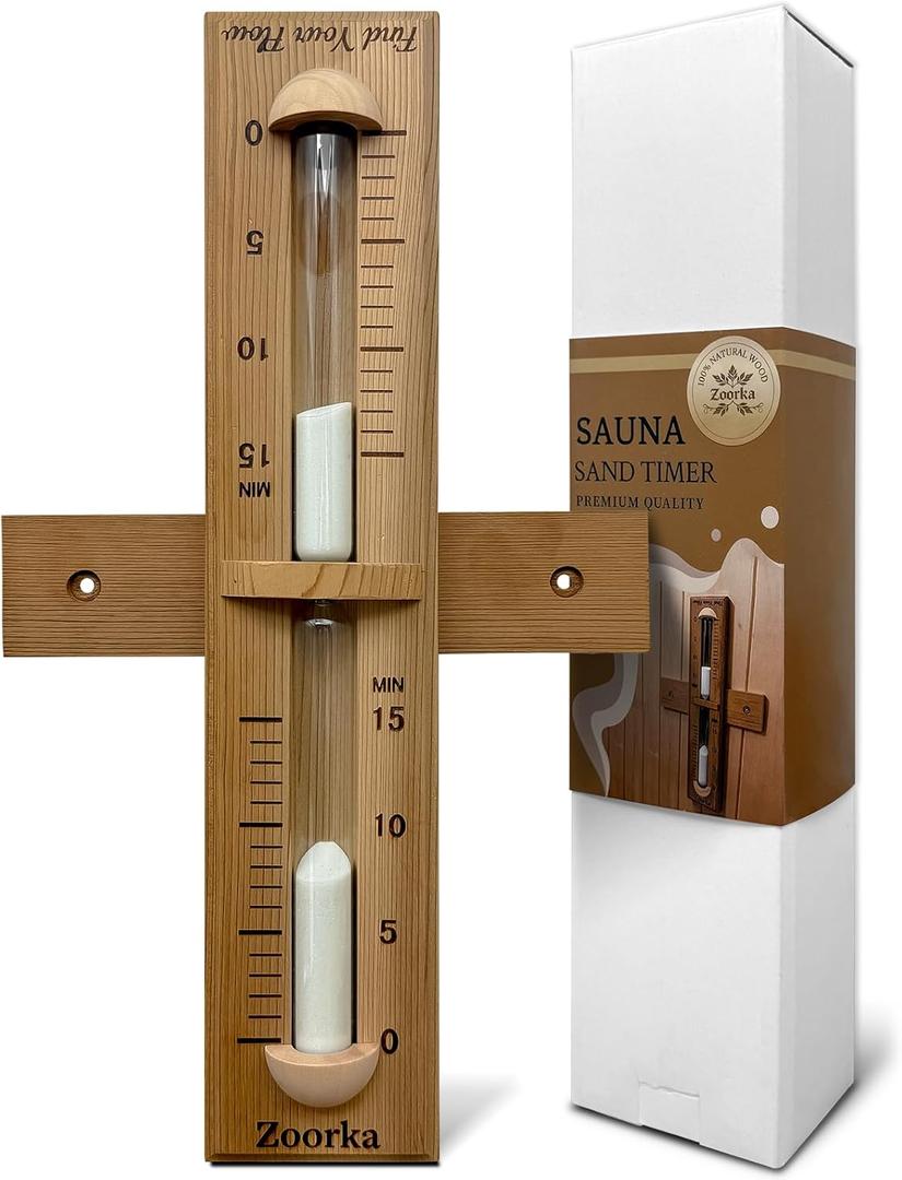 Sauna Sand Timer, 15 Minute Sand Timer with Heat Resistant Glass, Wall-Mounted Sauna Accessories for Sauna Room and Home Spa