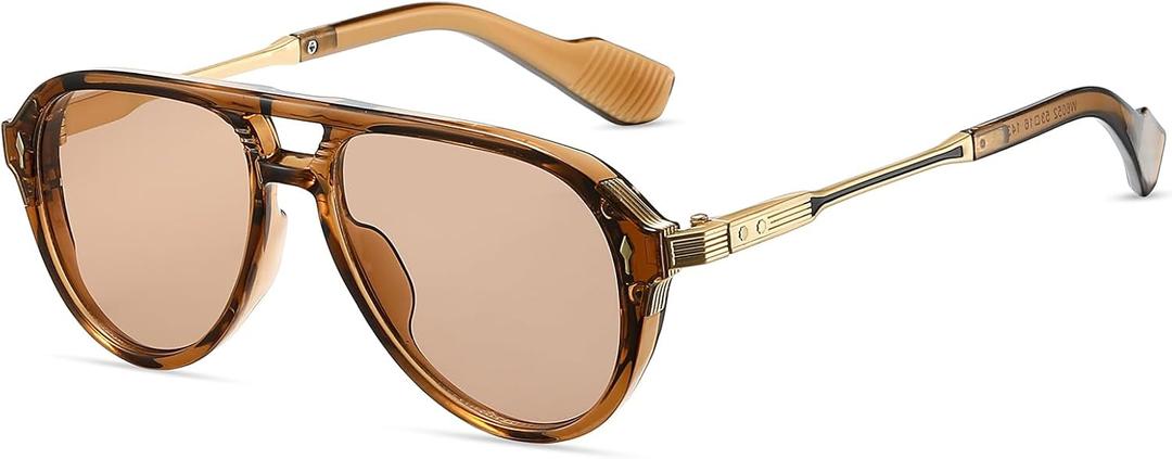 Vintage Retro 70s Sunglasses for Women Men, Fashion Disco Glasses, Double Bridge Aviators (Brown)