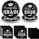 Graduation Plates and Napkins 2026,Black and Silver Graduation Decorations 200pcs Graduation Paper Plates and Napkins Graduation Party Supplies for Graduation Party Decorations,Serve 50