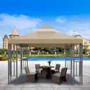 Sumfaller 10x10 FT Gazebo Replacement Canopy Top Cover Double Tiered Canopy Top Cover for Outdoor BBQ Roof Cover Grill Shelter (Brown)