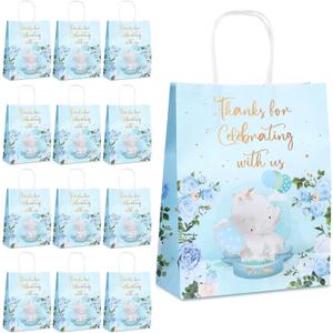 24 Pcs Elephant Bag Baby Shower Paper Bag for Boy Baby Shower Birthday Party Favor Decor New Moms or Parents