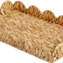 StorageWorks Large Wicker Scalloped Edge Serving Tray, Rectangle Tray with Built-in Handles, Hand-Woven Scalloped Rattan Tray, Wicker Trays for Dcor, Natural Water Hyacinth (19.8" x 11.8" x 2.8")