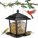 Veehoo Metal Bird Feeder for Outdoor Hanging-Wild Bird Feeder with 4 Perches, Guard Booth Bird Seed Feeder for Outside Garden Backyard Attracting Wild Birds Chickadees Cardinals Finches Black