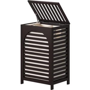 Laundry Hamper, 22.5 Gallon (85L) Bamboo Wood Clothes Laundry Basket with Lid and Handles, Removable Liner (Brown, Large)