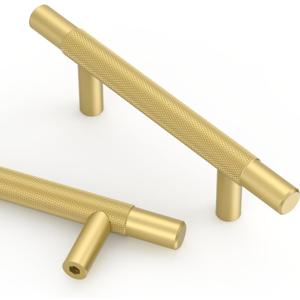 Asidrama 10 Pack 3 Inch(76mm) Brushed Gold Knurled Kitchen Cabinet Handles, Cabinet Pulls Kitchen Cabinet Hardware for Cupboard Drawer Pulls (3" Hole Center)