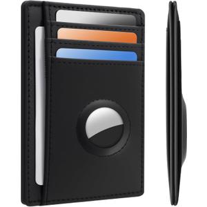 Hawanik Wallet with Airtag Holder Genuine Leather Wallets Slim Minimalist Card Holder RFID Blocking Card Wallet Compatible with AirTag, Black 