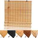 Custom Size Outdoor Bamboo Roller Blinds for Patio Porch | Sun UV Protection & Privacy Screen Shades | with Easy Lift Mechanism & Installation