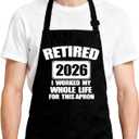 Retired 2026 Aprons for Women Men with 2 Pockets, Adjustable Apron for Cooking BBQ, Retirement Gifts for Dad Mom