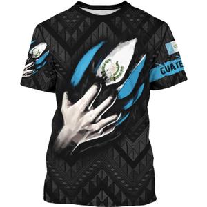 BJU Guatemala Flag T-Shirt Flag Badge Novelty Tee Printed Crewneck Short Sleeve Casual Top Unisex (Black, S)