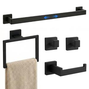 Twirobt 5-Pieces Matte Black Bathroom Accessories Set, 24 Inch Bath Towel Bar Set, SUS 304 Stainless Steel Bathroom Hardware Set, Towel Racks for Bathroom Wall Mounted