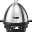BELLA Rapid Electric Egg Cooker and Omelet Maker with Auto Shut Off, for Easy to Peel, Poached Eggs, Soft, Medium and Hard-Boiled Eggs, 7 Egg Capacity Tray, Single Tier, Black & Steel