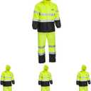 Boss Unisex High Visibility ANSI Class III Rain Suit Jacket and Bib, Water Resistant (Large)
