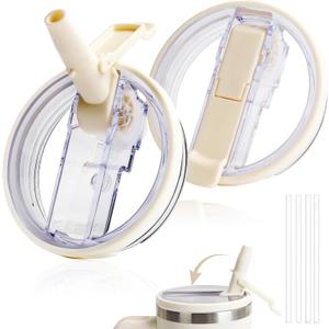 40oz Flip Straw Pro Lid for Stanley, 2025 NEW Leak Proof Lids Replacement for Stanley Quencher and ProTour, No Spill Dust-proof Tumbler Cover Cap Removable Top for 40oz StanleyAccessories, Cream, 2 Pack