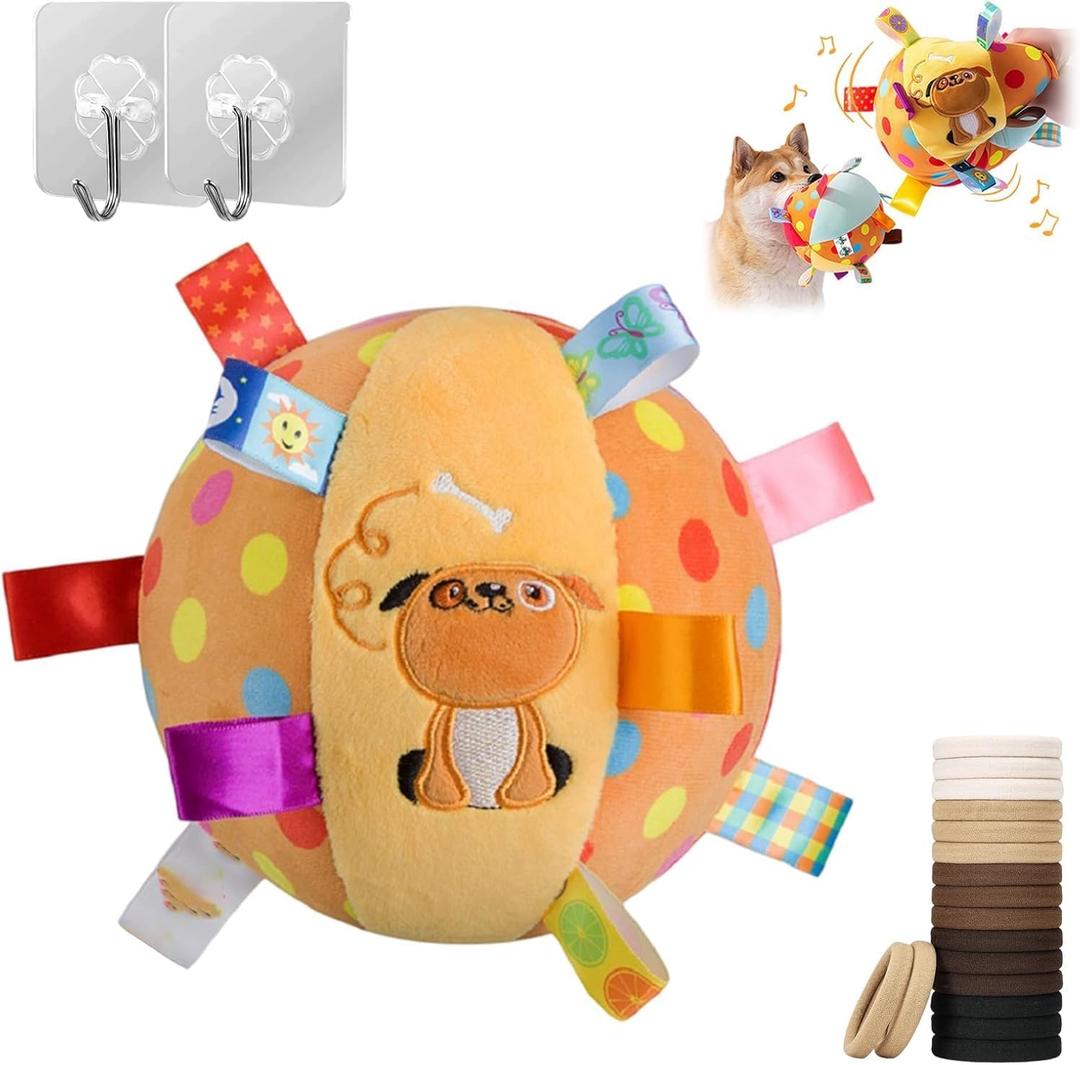 Colorful Squeaky Hanging Dog Toy for Pet Parents, Trainers & Multi-Dog Households Soft Cotton Plush with Built-in Bell & Squeaker Stretchy Elastic for Indoor/Outdoor Fetch & Training