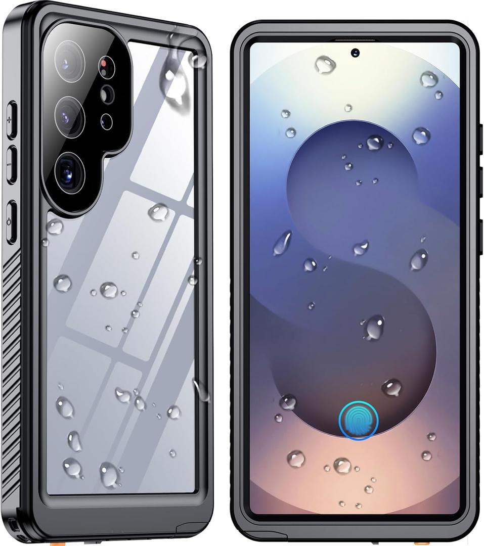SPIDERCASE Only for Samsung Galaxy S25 Ultra Case Waterproof, Built-in Screen & Camera Lens Protector[IP68] [Military Grade Shockproof] Full Protection Only for S25 Ultra 6.9, Black/Clear