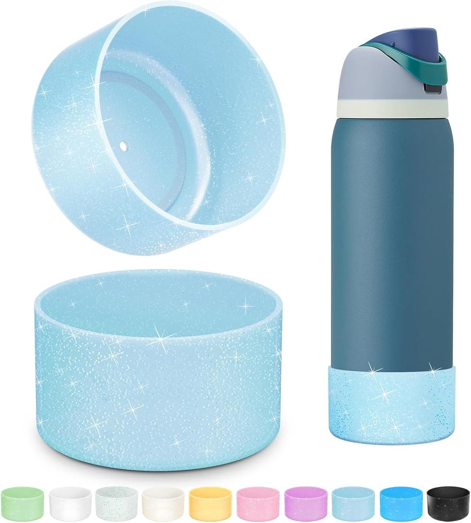 2 x Silicone Boot for Owala Water Bottle 24 oz 32 oz 40 oz, Anti-Slip Protective Sleeve for FreeSip/Twist/Flip Stainless Steel Water Bottles Accessories (Glitter Blue)