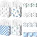 Silkfly 24 Pack Mini Blue Floral Gift Bags with Handles Tissue Paper Small Spring Flower Candy Goodie Bags for Mothers Day Baby Shower Tea Party Bridesmaid Birthday Wedding Supplies, 5x5x3 Inch