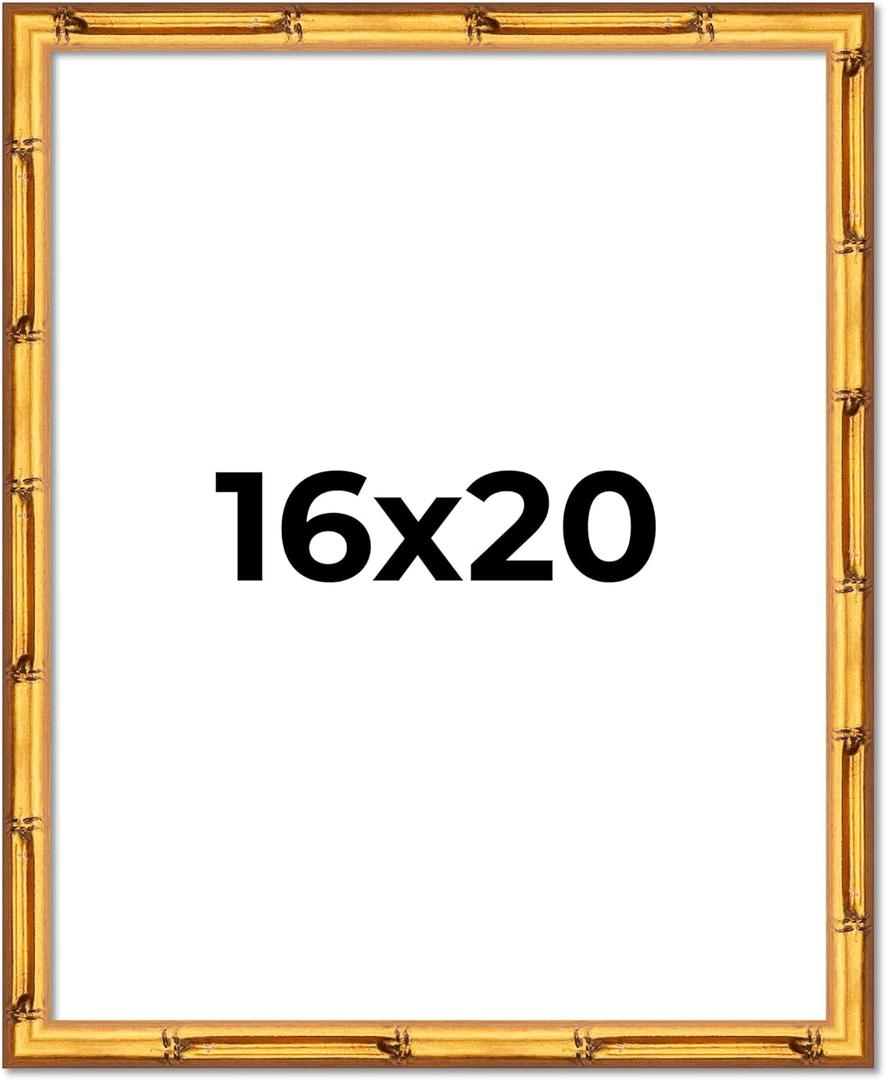 Poster Palooza 16x20 Frame Gold Bamboo Solid Wood Picture Frame with UV Acrylic, Foam Board Backing & Hanging Hardware Included