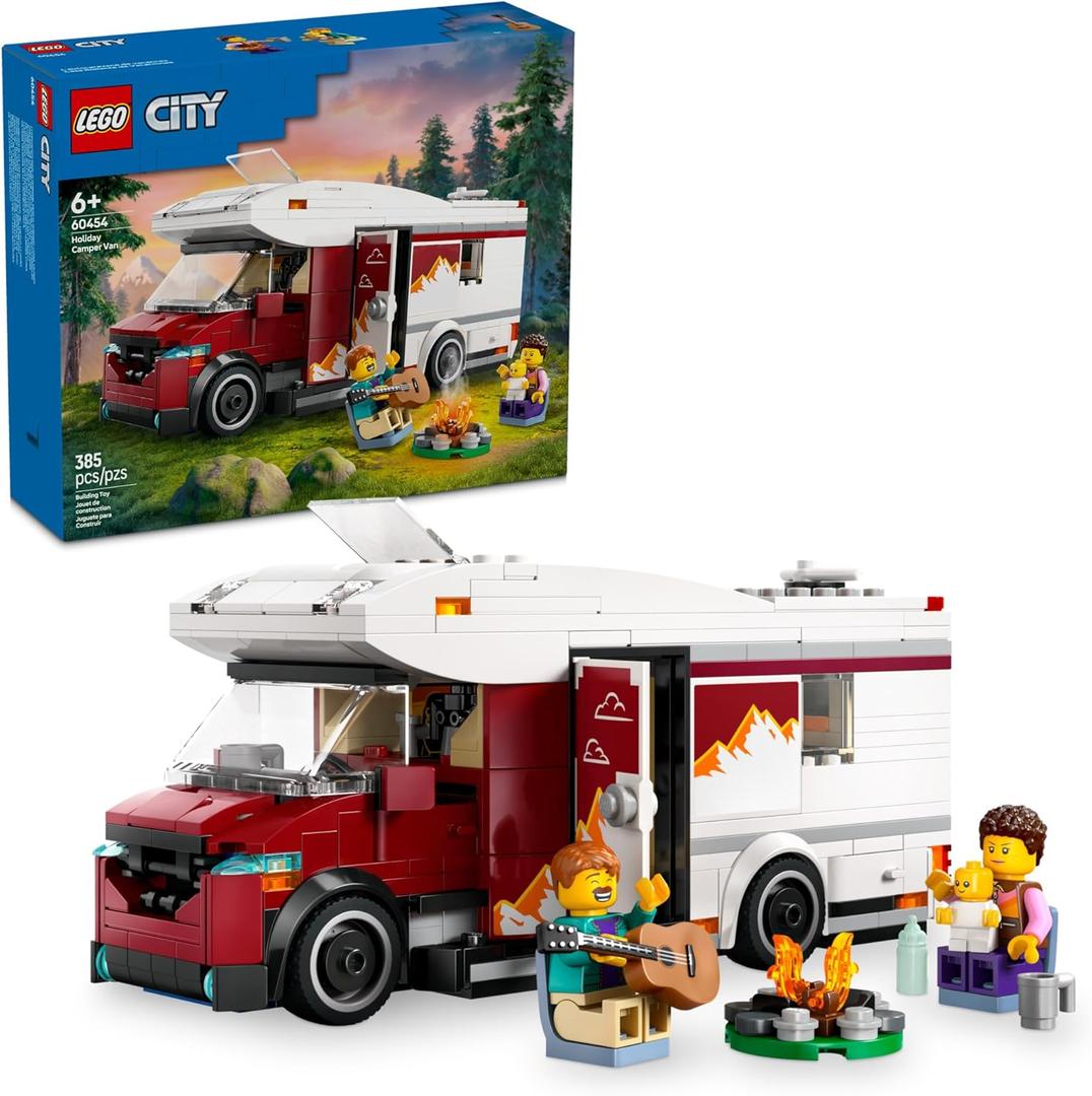 LEGO City Holiday Adventure Camper Van Building Toy Set - Vacation Toy for Kids, Boys and Girls, Ages 6+ - Gift for Birthdays - Includes 3 Minifigures and Accessories - 60454