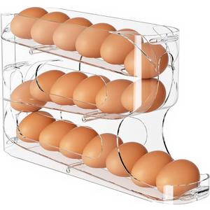 Sotfamily Clear Egg Holder for Fridge, Auto Rolling Egg Dispenser for Eggs 18 Count, FIFO Design, Space-Saving Egg Roller, Organizer, Container, Storage for Refrigerator & Kitchen Countertop(1 Pack) White